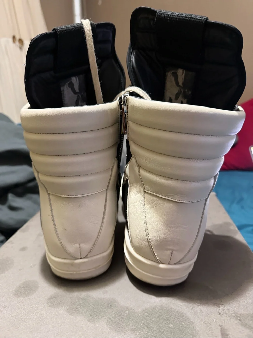 Rick Owens Geobasket Size 46 High-Top Men's Leather Sneakers in Black and Cream